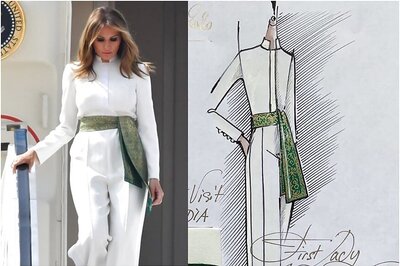 Melania Trump Adds Indian Touch to White Jumpsuit with Green Banarasi Sash for Ahmedabad Visit