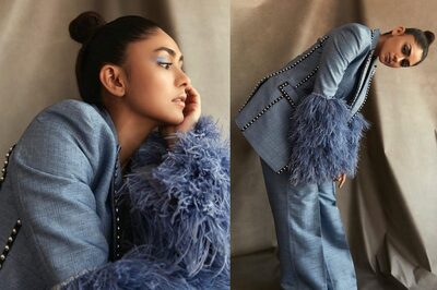 Mrunal Thakur Exudes Glitz in a Striking Falguni Shane Peacock Pantsuit With Fur Sleeves and Pearl Accents