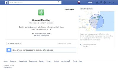 Facebook activates Safety Check for Chennai