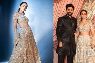 Rakul Preet Singh Sparkles In Silver Lehenga With Jackky Bhagnani In Classic Black Bandhgala Suit