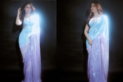 Tamannaah Bhatia Looks Sexy And Dreamy In Manish Malhotra's Shimmery Dual-Tone Saree At Diwali Bash
