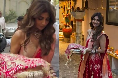 Shilpa Shetty Stuns In Red Lehenga, Gets Papped At Sunita Kapoor’s House For Karwa Chauth Celebrations
