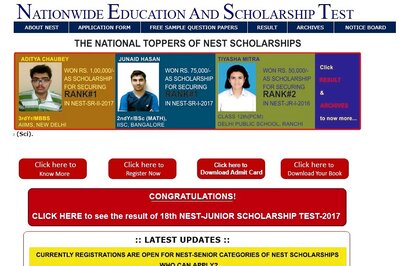 18th NEST Junior Scholarship Test Results 2017 Released On nest.net.in; Registrations Open for 19th NEST – Senior Scholarship Test 2018
