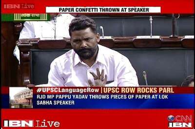 UPSC CSAT row: RJD MP Pappu Yadav throws paper confetti at Lok Sabha Speaker